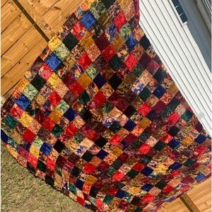 Velvet Patchwork King Size Bedspread / 70's boho hippie